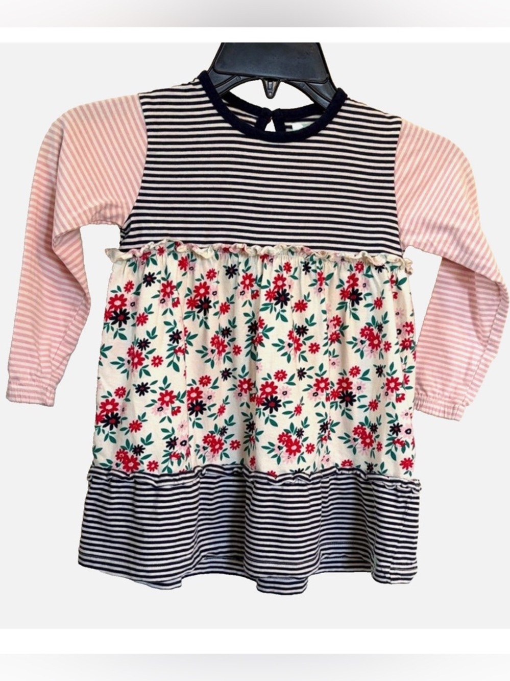 Boutique Organic Cotton Floral Stripe Dress Girls 2T 3T Long Sleeve Twirl